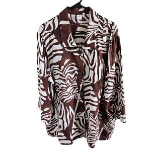 J Jones New York Woman Size XL 100% Linen Shacket Leaf Print Relaxed Beach